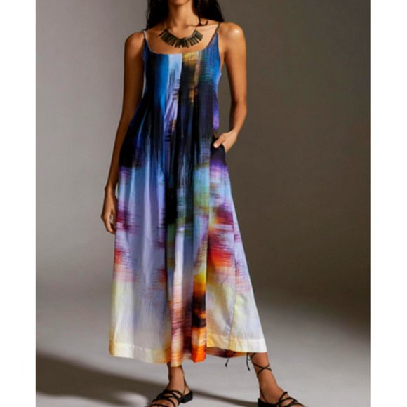 Anthropologie Dresses & Skirts - ANTHROPOLOGIE XXS NWT Nikki Pleated Maxi Dress Blue Black Motif Bohemian